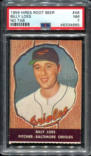 1958 Hires Root Beer #48 Billy Loes No Tab PSA 7