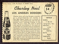 1958 Hires Root Beer #54 Charlie Neal Brooklyn Dodgers