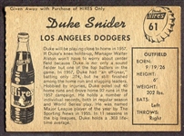 1958 Hires Root Beer #61 Duke Snider Brooklyn Dodgers SP