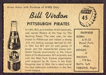 1958 Hires Root Beer #45 Bill Virdon Pittsburgh Pirates
