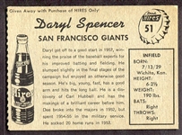 1958 Hires Root Beer #51 Daryl Spencer San Franciso Giants
