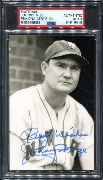 Johnny Mize Signed George Brace Postcard PSA/DNA Authentic