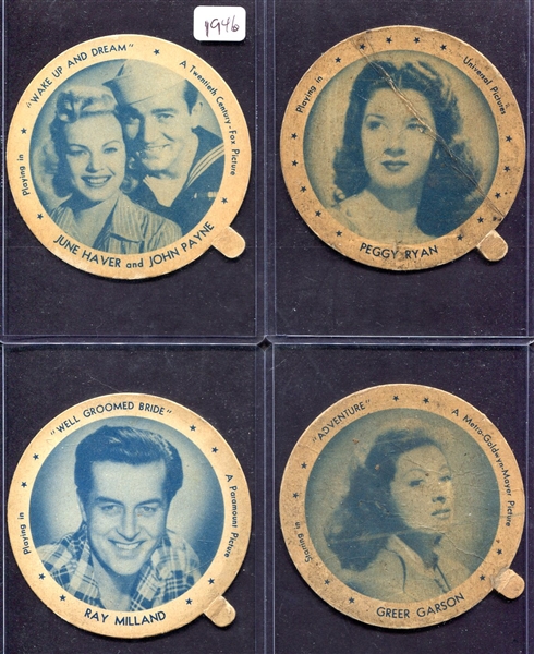 1946 Dixie Lids Large 3 1/2" 4 Actor/Actresses