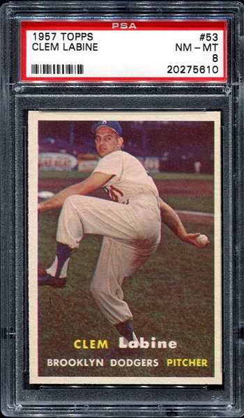 1957 Topps #53 Clem Labine Brooklyn Dodgers PSA 8