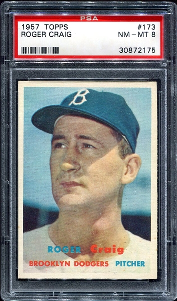 1957 Topps #173 Roger Craig Brooklyn Dodgers PSA 8