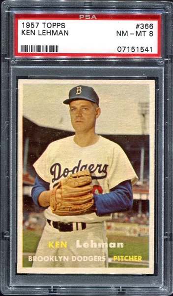 1957 Topps #366 Ken Lehman Brooklyn Dodgers PSA 7