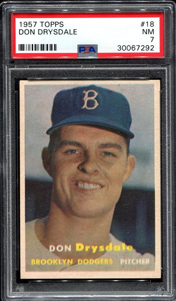 1957 Topps #18 Don Drysdale Brooklyn Dodgers RC PSA 7