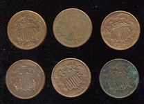 1860s-70s 2 Cent Pieces Lot of 6