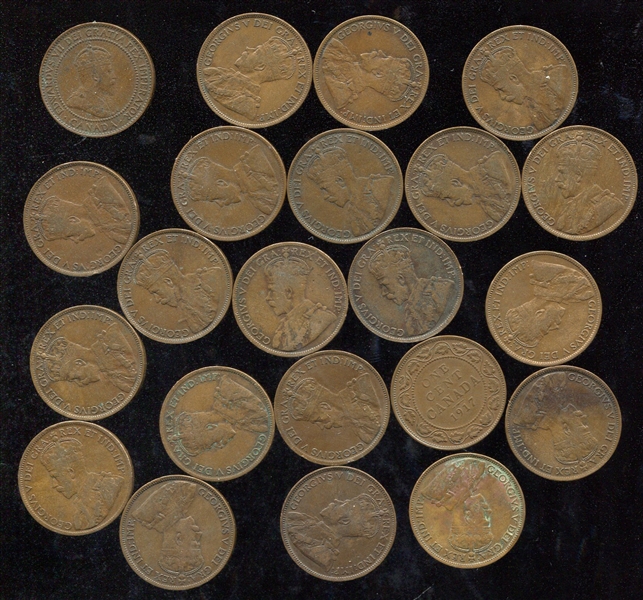 1909-1917 Canada One Cent Lot of 22 Coins