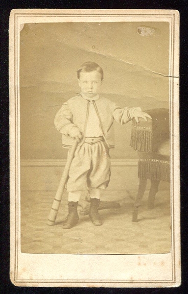 1860s CDV Child In Baseball Uniform with Bat