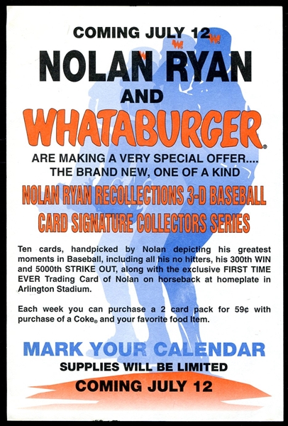 1993 Whataburger Nolan Ryan Recollections 3-D Promo Flyer