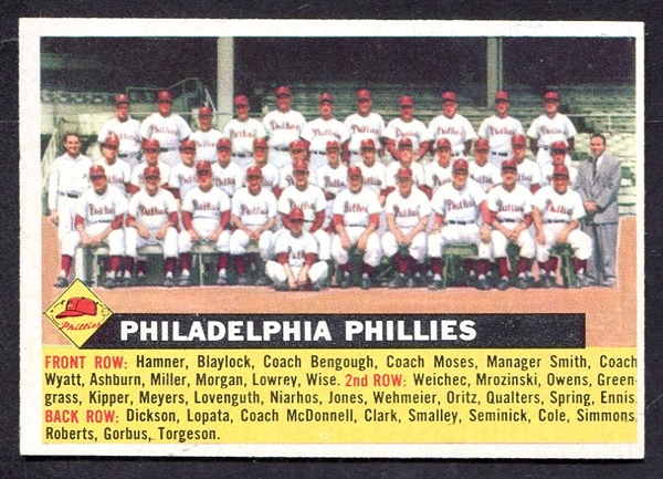 1956 Topps #72c Phillies No Date Team Left