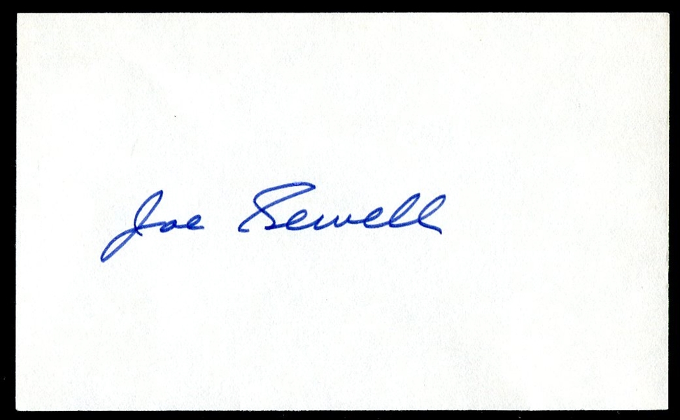 Joe Sewell Signed 3" X 5" Notecard