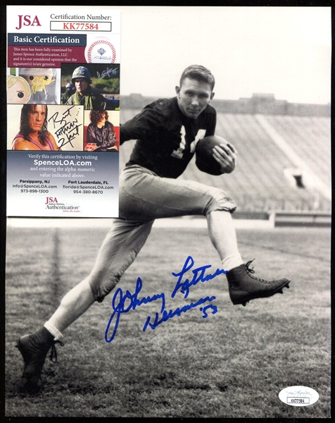 Johnny Lattner Autographed Photo JSA