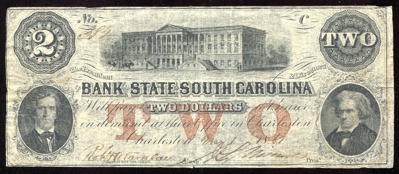 1861 $2 Bank of South Carolina Note