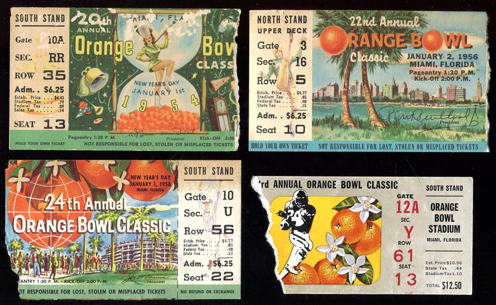 1954-1977 Orange Bowl Tickets 4 Different