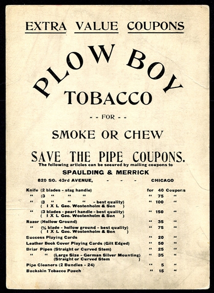 Plow Boy Tobacco Tom Needham Chicago Cubs Ad Back