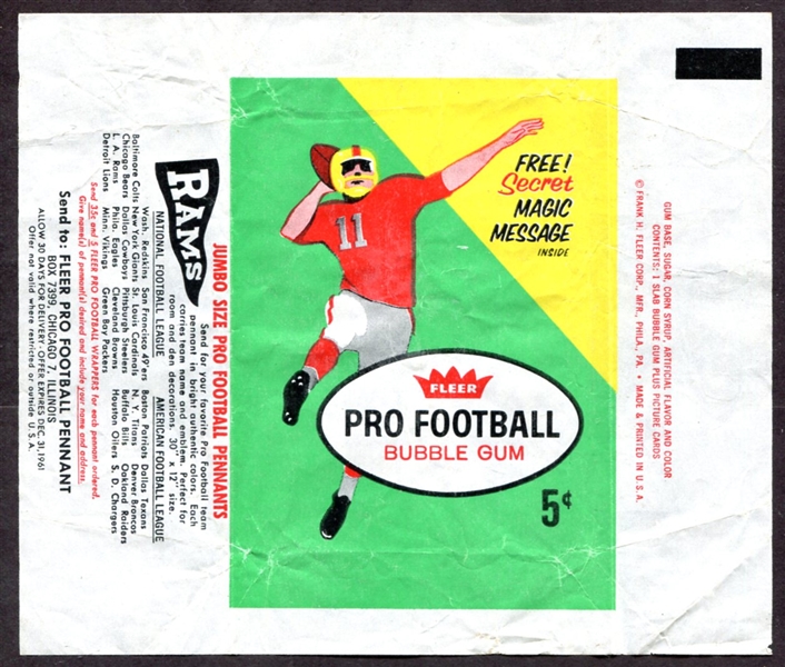 1961 Fleer Football Wax Wrapper