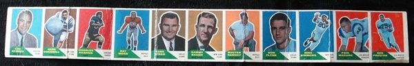 1960 Fleer Football Uncut Strip of 11