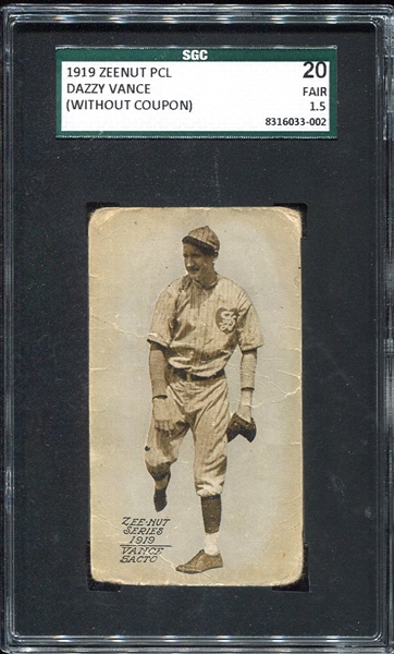 1919 Zeenut Dazzy Vance Rookie Card SGC 20