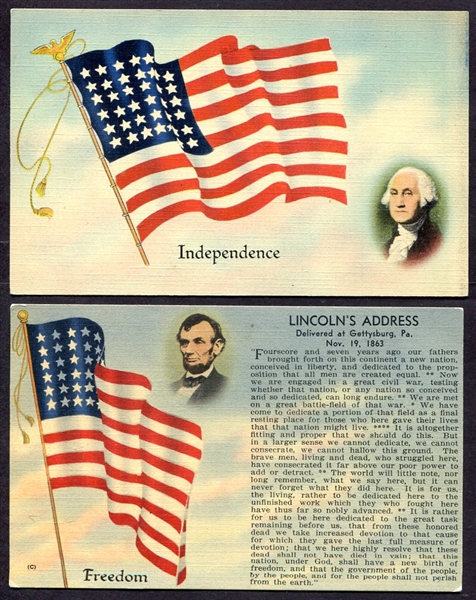 Circa 1940s Washington & Lincoln Flag Postcards