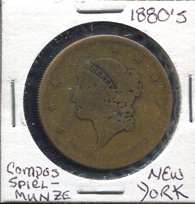 1880s Campos Spiel-Munze Token City Hall New York