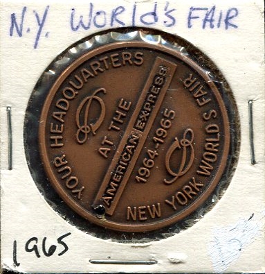 1965 New York Worlds Fair American Express Exchequer Club Token