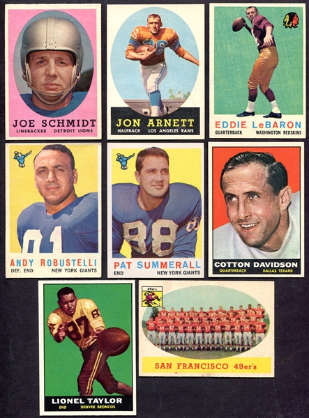 1958-1961 Topps Football 8 Different 