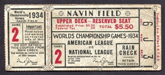 1934 Game 2 World Series Ticket