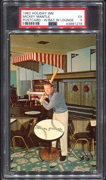 1962 Holiday Inn Mickey Mantle Postcard PSA 5