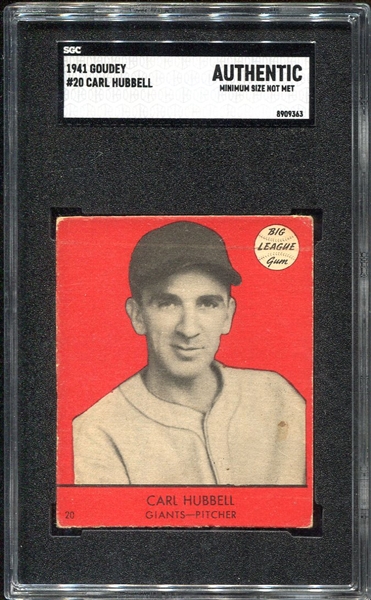 1941 Goudey #20 Carl Hubbell SGC A