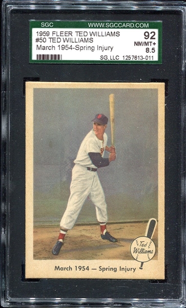 1959 Fleer Ted Williams #50 March 1954-Spring Injury SGC 92