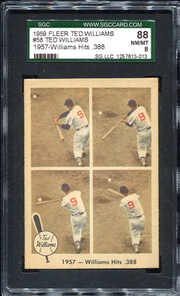 1959 Fleer Ted Williams #58 1957-Williams Hits .388 SGC 88