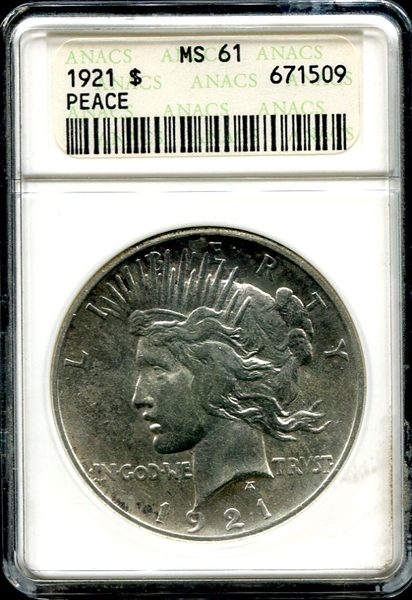 1921 High Relief Peace Dollar ANACS MS 61