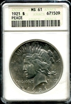 1921 High Relief Peace Dollar ANACS MS 61