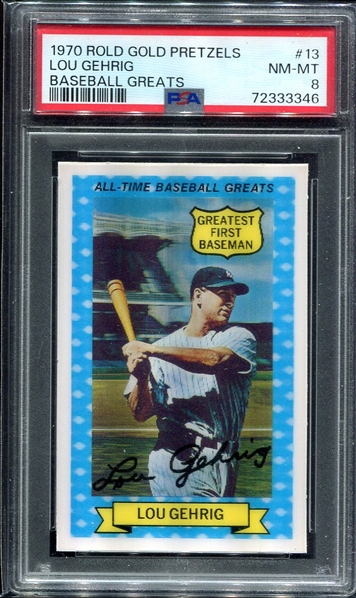 1970 Rold Gold Pretzels #13 Lou Gehrig PSA 8