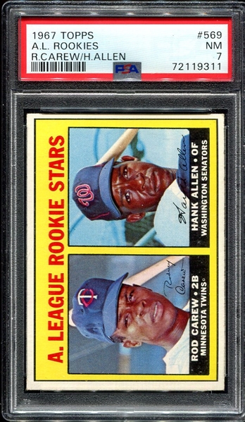 1967 Topps #569 A.L. Rookies R. Carew/H. Allen PSA 7