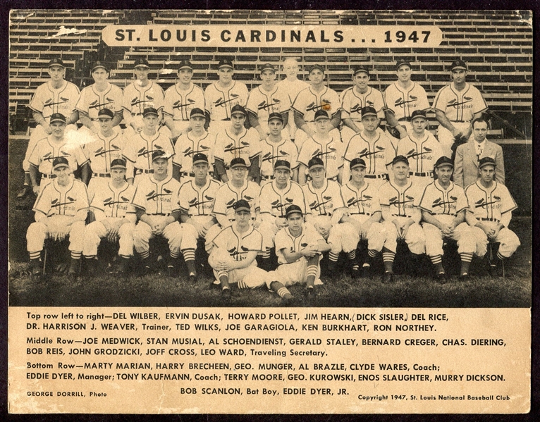 1947 St. Louis Cardinals Jumbo Post Card w/Musial