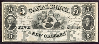 1800s Canal Bank of New Orleans $5 Bill