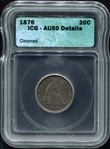 1876 20 Cent Piece ICG AU 50 Details 