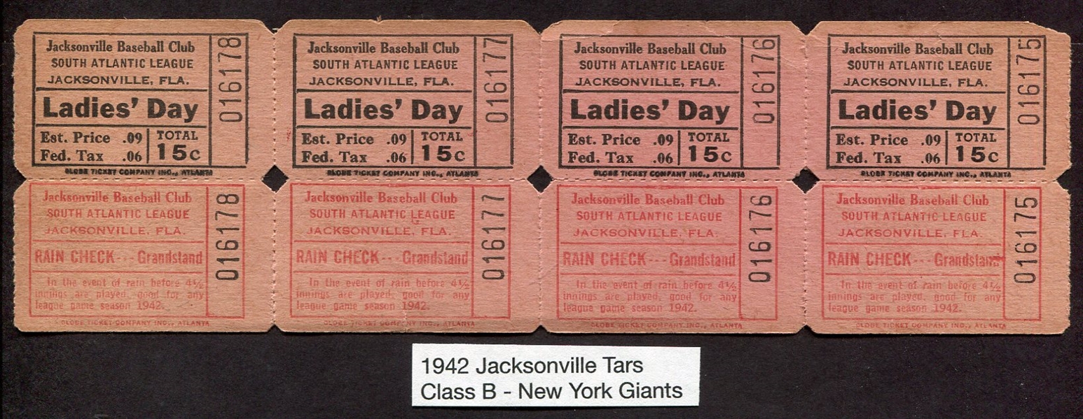 1942 Jacksonville Tarheels Unused Tickets