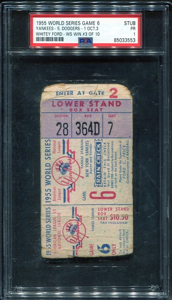1955 World Series Game 6 Ticket Stub PSA 1