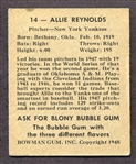 1948 Bowman #14 Allie Reynolds