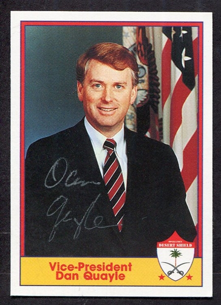 Dan Quayle Twice Signed Desert Shield Card