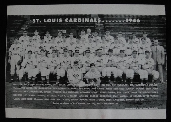 1946 St. Louis Cardinals Team Photo w/Musial