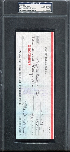 Stan Musial Signed Check PSA/DNA Authentic