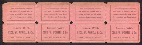 1942 Jacksonville Tarheels Unused Tickets