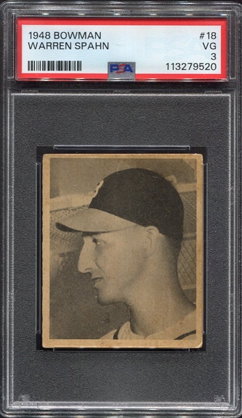 1948 Bowman #18 Warren Spahn RC PSA 3