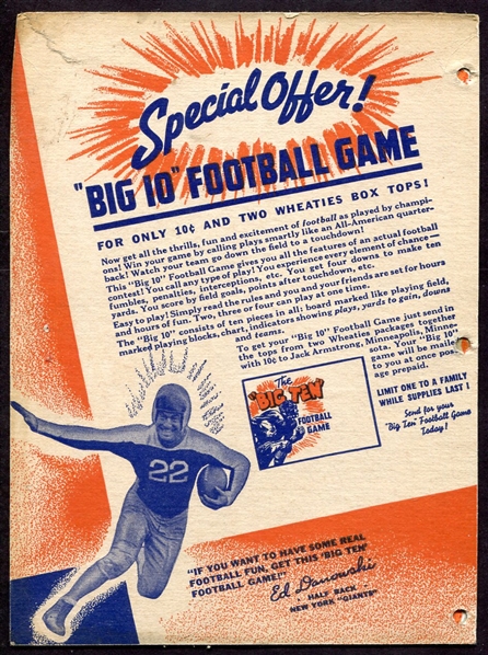 1937 Wheaties Big Ten Football Ed Danowski