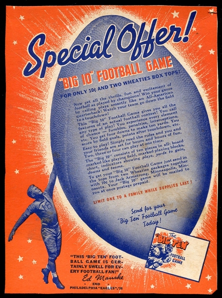 1937 Wheaties Big Ten Football Ed Manske